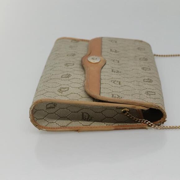DIOR Honeycomb Canvas Chain Shoulder Bag Pvc Leather Beige - Picture 5 of 12